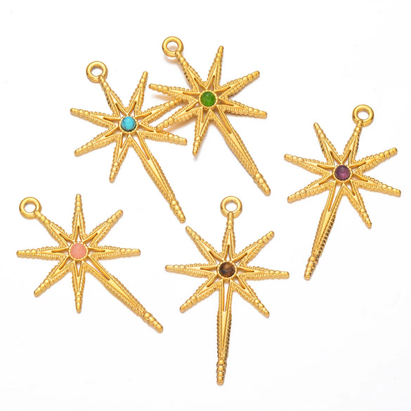 Stainless Steel Inlaid Natural Stone Star Jewelry Accessories Pendant For Bracelet And Necklace Handmade With Electroplating