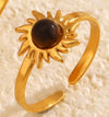 Stainless Steel Inlaid Obsidian Malachite Turquoise Sunflower Geometric Hiphop Ring For Women With Electroplating