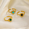 Stainless Steel Inlaid Obsidian Malachite Turquoise Sunflower Geometric Hiphop Ring For Women With Electroplating