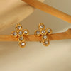 Stainless Steel Inlaid Pearl Geometric Cross Women's Earrings