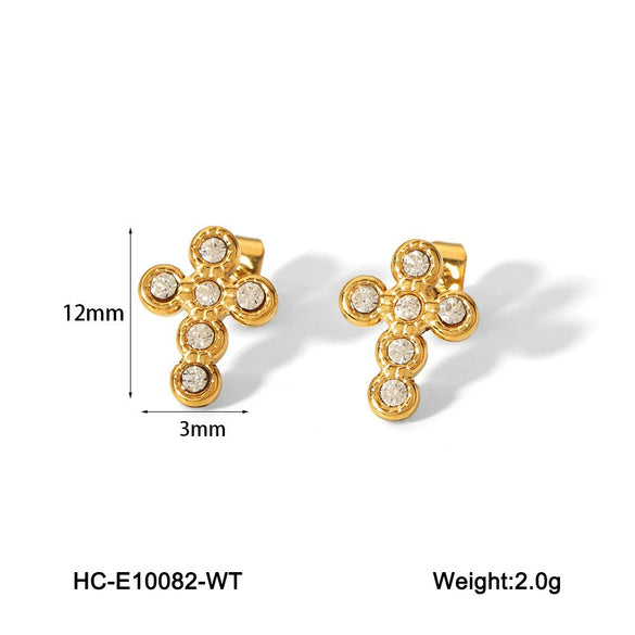 Stainless Steel Inlaid Pearl Geometric Cross Women's Earrings