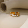 Stainless Steel Inlaid Pearl Zircon Fritillaria Ring Electroplated Women's Jewelry