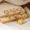 Stainless Steel Inlaid Pearl Zircon Fritillaria Ring Electroplated Women's Jewelry