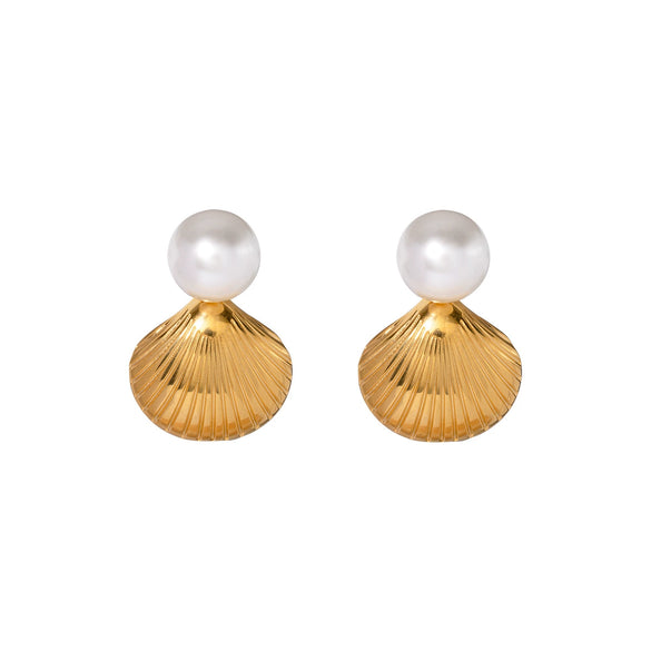 Stainless Steel Inlaid Shell Beads Geometric Earrings Jewelry For Women Electroplated