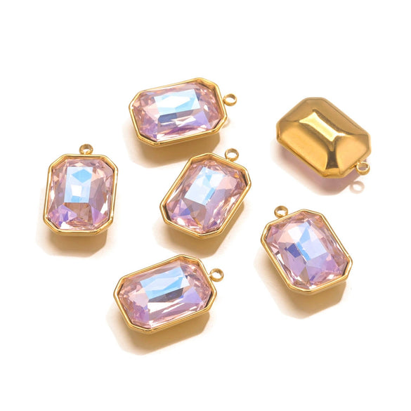 Stainless Steel Inlaid Topaz Sea Blue Gem Titanium Steel Ellipse Pendant Necklace With 18K Gold Vacuum Color Retention Plating