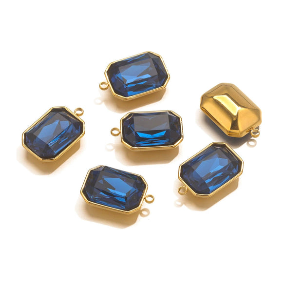 Stainless Steel Inlaid Topaz Sea Blue Gem Titanium Steel Ellipse Pendant Necklace With 18K Gold Vacuum Color Retention Plating