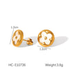 Stainless Steel Inlaid White Shellfish Four Leaf Clover Earrings And Bracelet Set Geometric Design Electroplating
