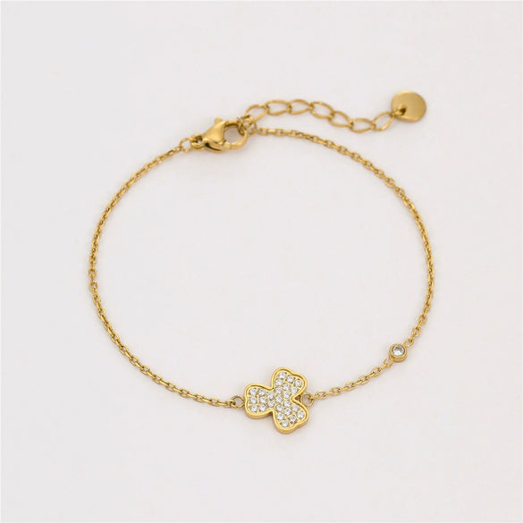 Stainless Steel Inlaid Zircon Clover Electroplated Women's Bracelet