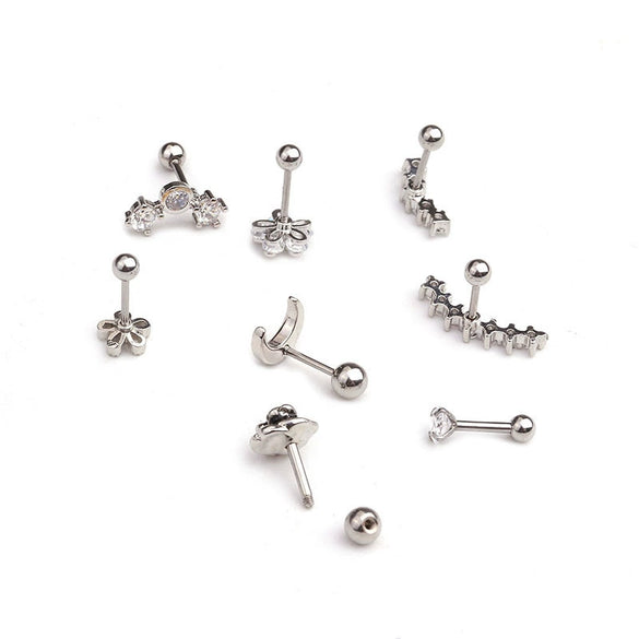 Stainless Steel Inlaid Zircon Flower Ear Bone Nail Body Piercing Jewelry