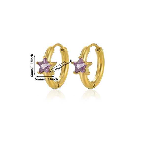 Stainless Steel Inlaid Zircon Geometric Stars Earrings Electroplated Unisex