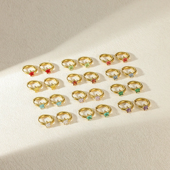 Stainless Steel Inlaid Zircon Geometric Stars Earrings Electroplated Unisex