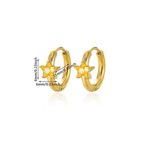 Stainless Steel Inlaid Zircon Geometric Stars Earrings Electroplated Unisex