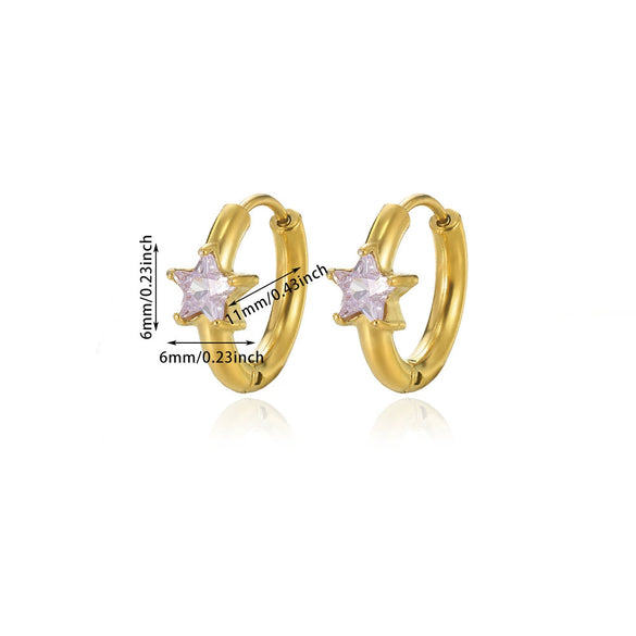 Stainless Steel Inlaid Zircon Geometric Stars Earrings Electroplated Unisex