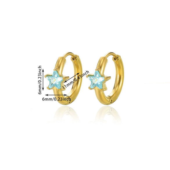 Stainless Steel Inlaid Zircon Geometric Stars Earrings Electroplated Unisex
