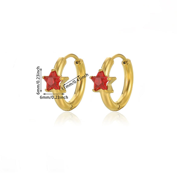 Stainless Steel Inlaid Zircon Geometric Stars Earrings Electroplated Unisex