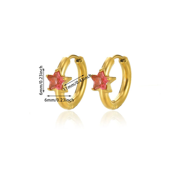 Stainless Steel Inlaid Zircon Geometric Stars Earrings Electroplated Unisex