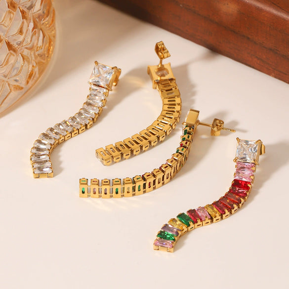 Stainless Steel Inlaid Zircon Geometric Tassel Women's Earrings