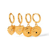 Stainless Steel Inlaid Zircon Heart And Geometric Pendant Earrings With Electroplating For Women