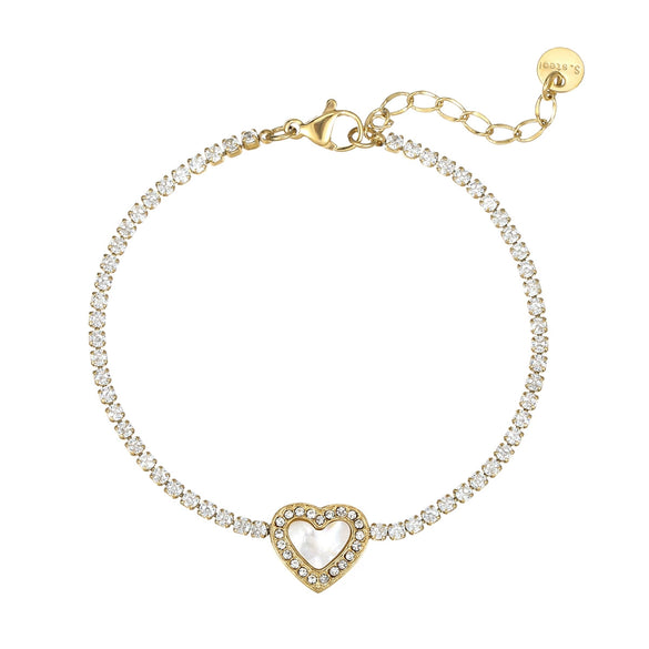 Stainless Steel Inlaid Zircon Heart Bracelet 18K Gold Plated Fashion Style For Women