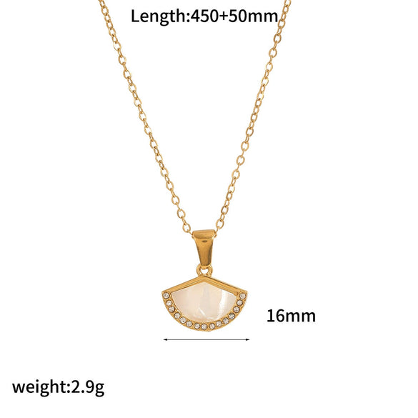 Stainless Steel Inlaid Zircon Necklace Light Luxury Niche Shell Pendant With Star Heart Drop Shape For Women Electroplating O Word Chain