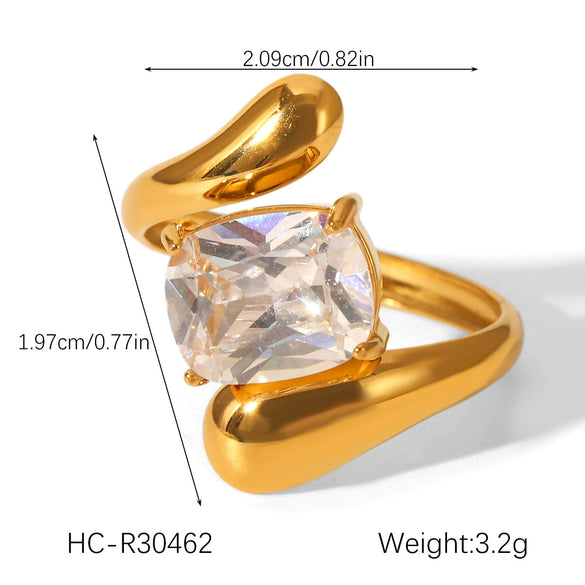 Stainless Steel Inlaid Zircon Open Ring Geometric Pattern Electroplated Hand Jewelry Women's Ins Style
