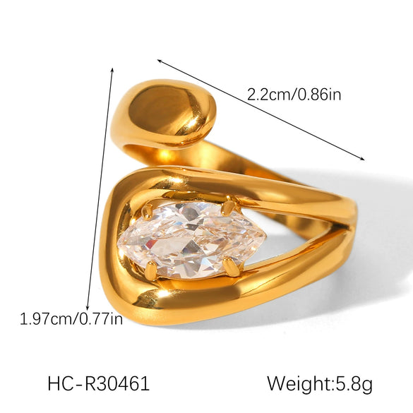 Stainless Steel Inlaid Zircon Open Ring Geometric Pattern Electroplated Hand Jewelry Women's Ins Style