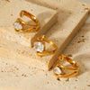Stainless Steel Inlaid Zircon Open Ring Geometric Pattern Electroplated Hand Jewelry Women's Ins Style