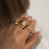 Stainless Steel Inlaid Zircon Open Ring Geometric Pattern Electroplated Hand Jewelry Women's Ins Style
