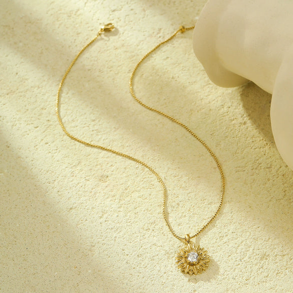 Stainless Steel Inlaid Zircon Sunflower Pendant Snake Bone Chain Necklace Jewelry Electroplated For Women