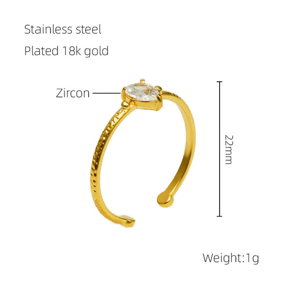 316L Stainless Steel Inlaid Zircon Water Drop Geometric Ring For Women Electroplated
