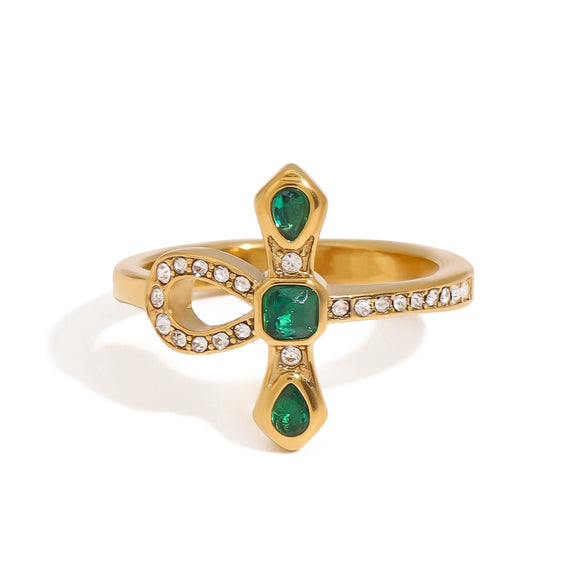 Stainless Steel Inlaid Zirconium Cross Snake Geometric Ring Electroplated Jewelry Wholesale