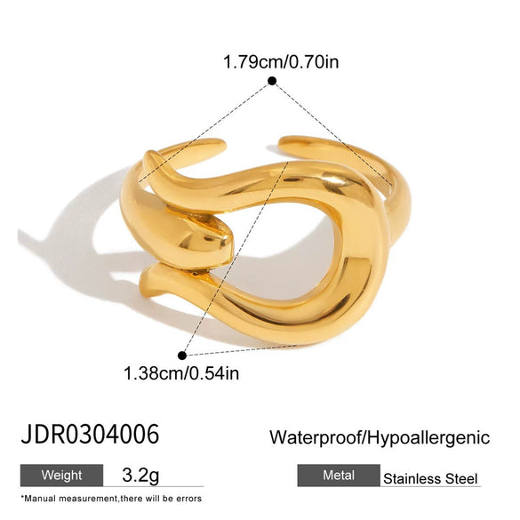 Stainless Steel Ins Style Geometric Wave Asymmetrical Opening Women's Ring With Electroplating