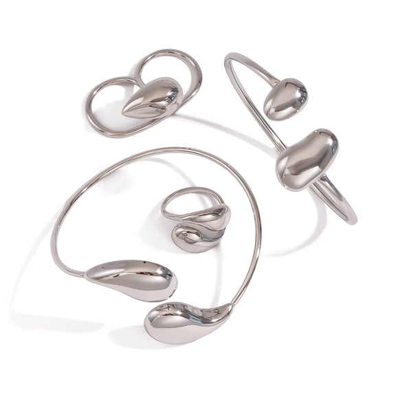 Stainless Steel Irregular Dropshaped Open Bracelet Double Finger Ring Electroplated Geometric Style