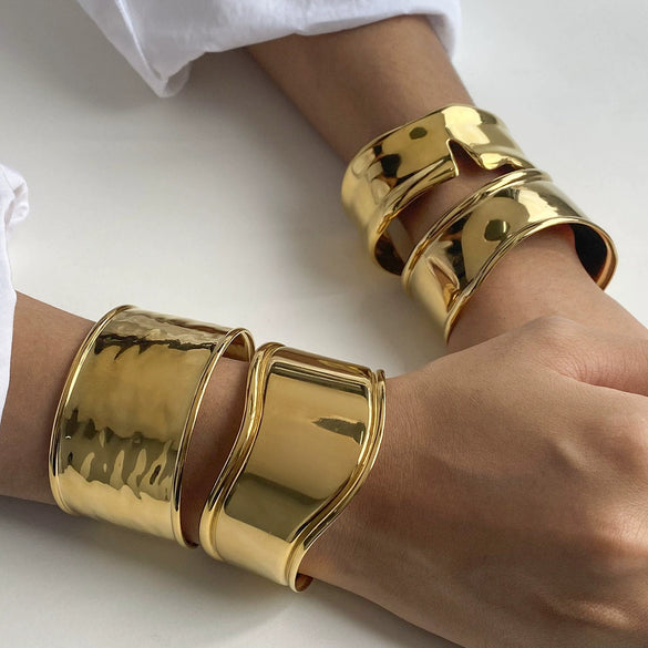 Stainless Steel Irregular Exaggerated Widefaced Open Bracelet Electroplating Geometric Style