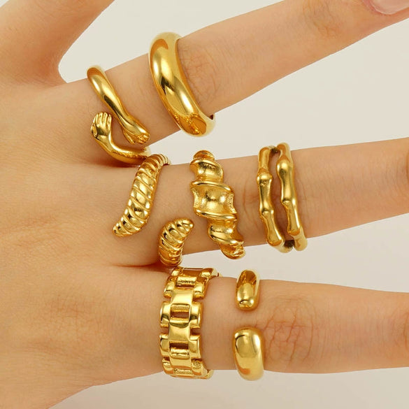 316L Stainless Steel Irregular Geometric Opening Adjustable Ring Unisex Electroplated