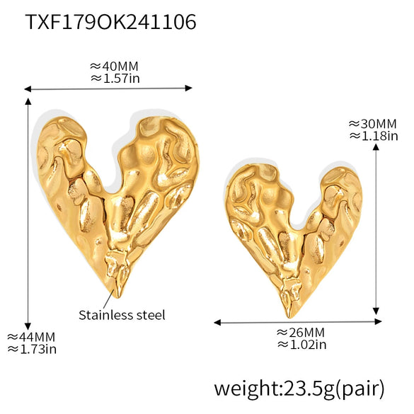 Stainless Steel Irregular Karst Peach Heart Light Luxury Necklace And Earrings Set Pvd Gold Plated