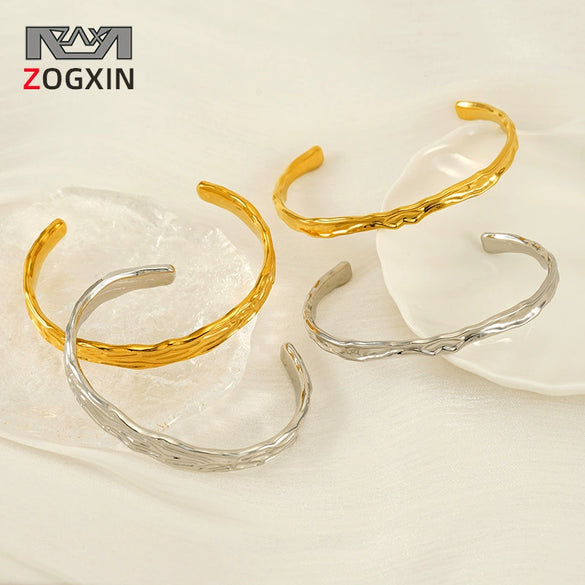 316L Stainless Steel Irregular Lava Adjustable Women's Bracelet With Electroplating