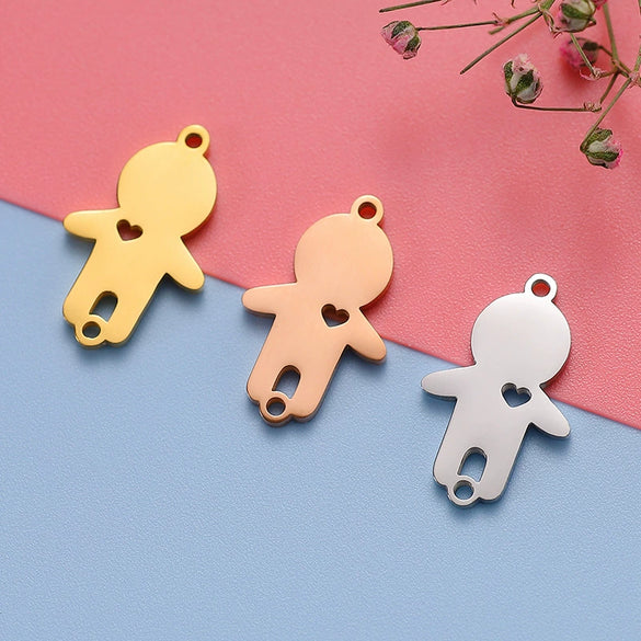 Stainless Steel Jewelry Accessories Double Hole Heart Pendant With Electroplating And Polished Finish