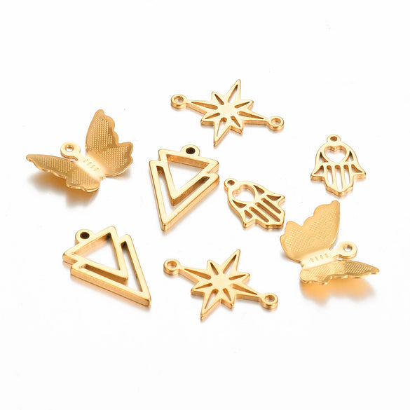 Stainless Steel Jewelry Accessories Geometric Butterfly Cut Out Sixpointed Star Palm Heartshaped Triangle Diy Necklace Bracelet Electroplated