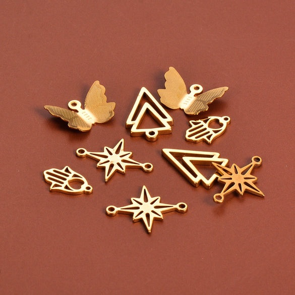Stainless Steel Jewelry Accessories Geometric Butterfly Cut Out Sixpointed Star Palm Heartshaped Triangle Diy Necklace Bracelet Electroplated
