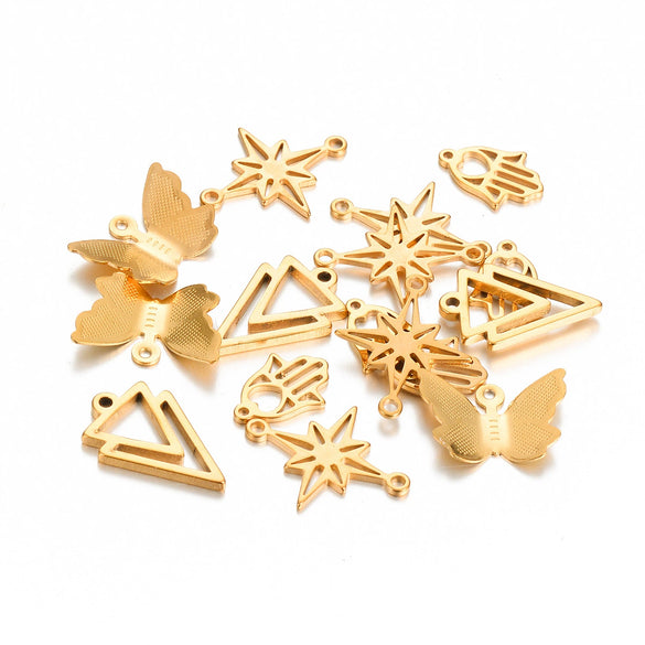 Stainless Steel Jewelry Accessories Geometric Butterfly Cut Out Sixpointed Star Palm Heartshaped Triangle Diy Necklace Bracelet Electroplated
