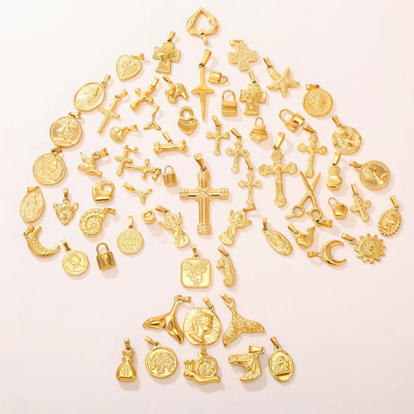 316L Stainless Steel Jewelry Accessories Marine Series Love Cross Pendant With Heart And Flower Patterns Electroplated