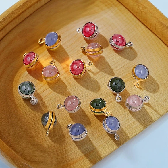 Stainless Steel Jewelry Accessories Natural Geometric Round Birthstone Necklace Earrings Electroplated
