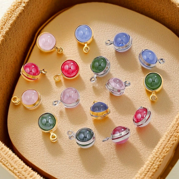 Stainless Steel Jewelry Accessories Natural Geometric Round Birthstone Necklace Earrings Electroplated