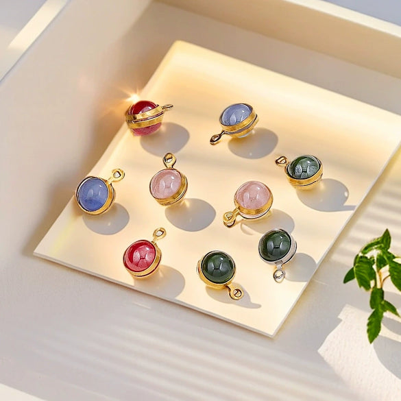 Stainless Steel Jewelry Accessories Natural Geometric Round Birthstone Necklace Earrings Electroplated