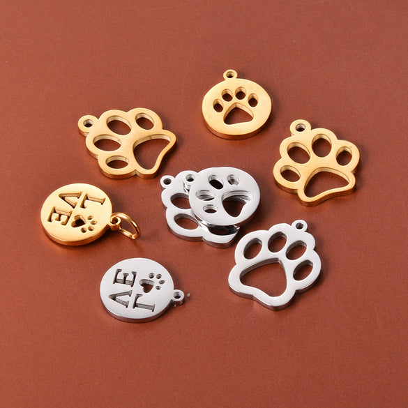 Stainless Steel Jewelry Accessories Pendant With Polished Cut Out Love Letter Cat Paw Dog Paw And Geometric Shape Electroplated
