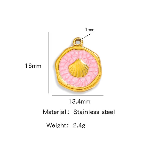 Stainless Steel Jewelry Accessories Shell Shape Vacuum Plated Dripping Oil Bracelet Necklace Earrings Pendant