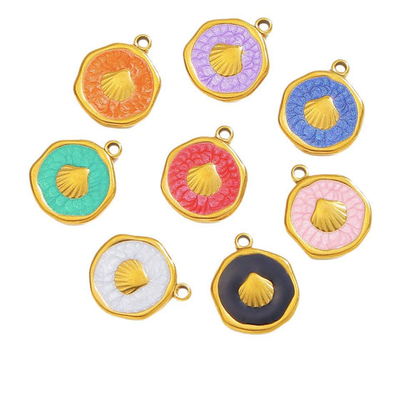 Stainless Steel Jewelry Accessories Shell Shape Vacuum Plated Dripping Oil Bracelet Necklace Earrings Pendant