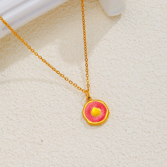Stainless Steel Jewelry Accessories Shell Shape Vacuum Plated Dripping Oil Bracelet Necklace Earrings Pendant