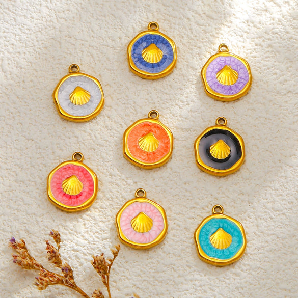 Stainless Steel Jewelry Accessories Shell Shape Vacuum Plated Dripping Oil Bracelet Necklace Earrings Pendant